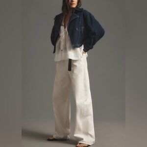 Anthropologie Pilcro Cropped Denim Peacoat Jacket Size Large